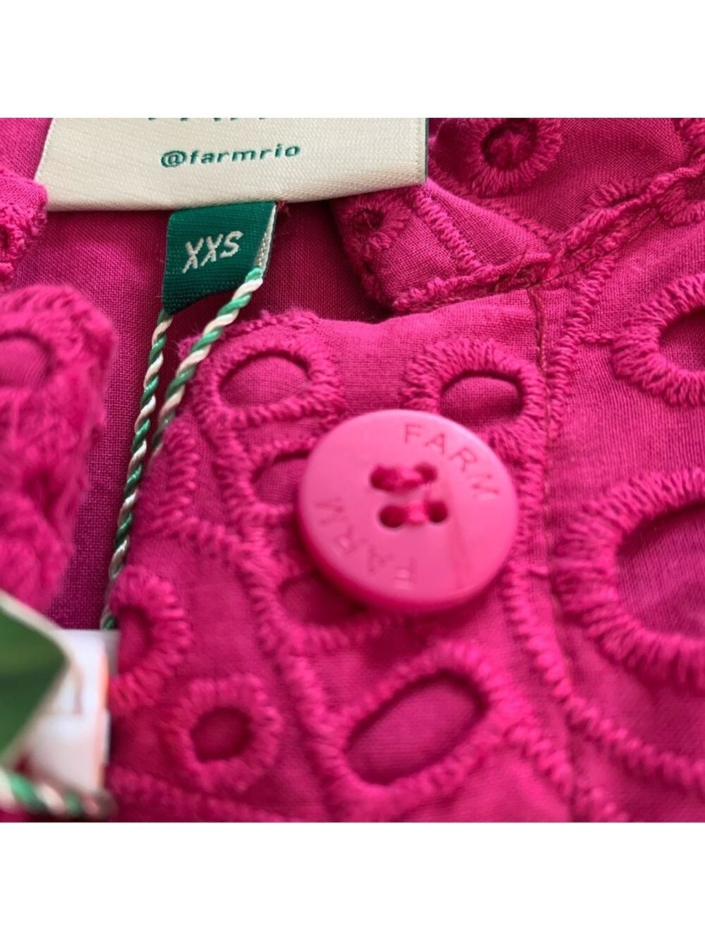 FARM Rio Pink Palm Eyelet Lace Boho Mini Dress - Picture 8 of 11